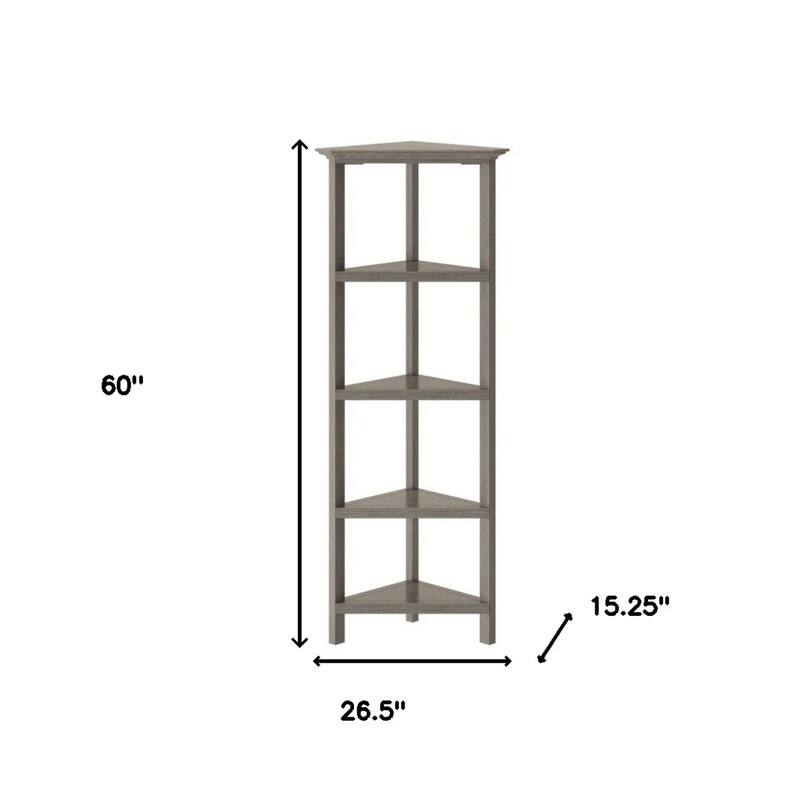 Solid Wood Corner Bookcase for Living Room and 5-Shelf Vertical Unit - 15.25” D x 26.5” W x 60” H
