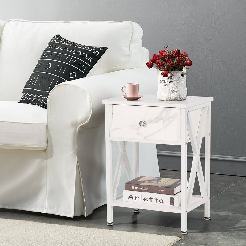 VECELO 3-Pieces Modern Bedroom Set with Black/White Nightstands, 2 Style Options