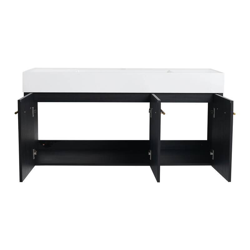 47-Inch Modern Bathroom Vanity with Resin Sink, Soft-Closing Hinges, Eco-Friendly Plywood Base, Black Chestnut Finish