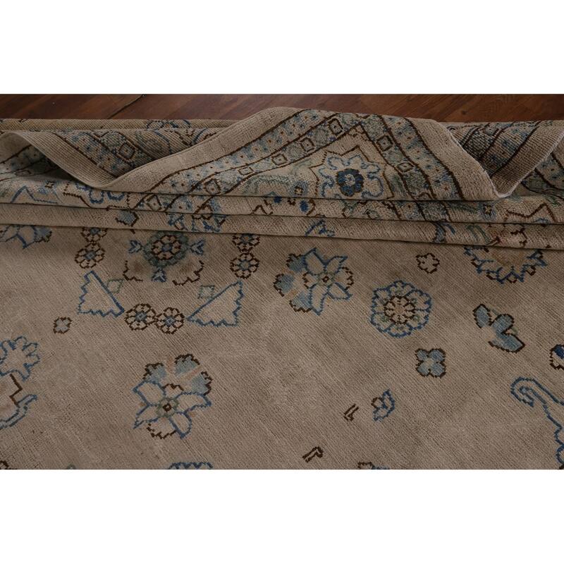 Vegetable Dye Oushak Turkish Rug Floral Hand-Knotted Wool Carpet - 7'8"x 9'10"