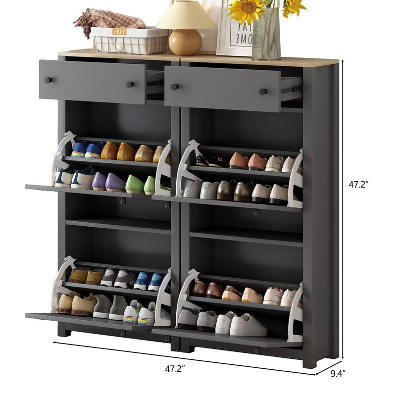 Entryway Shoe Storage Cabinet with 2 Flip Drawers- Up to 12 Pairs of Shoes