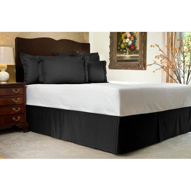 Tailored Bed Skirt, Pleated Sateen Striped Dust Ruffle with Split Corners