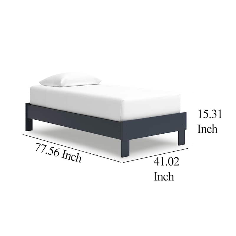 Cian Twin Size Platform Bed, Shaker Style Design, Navy Blue Wood Frame