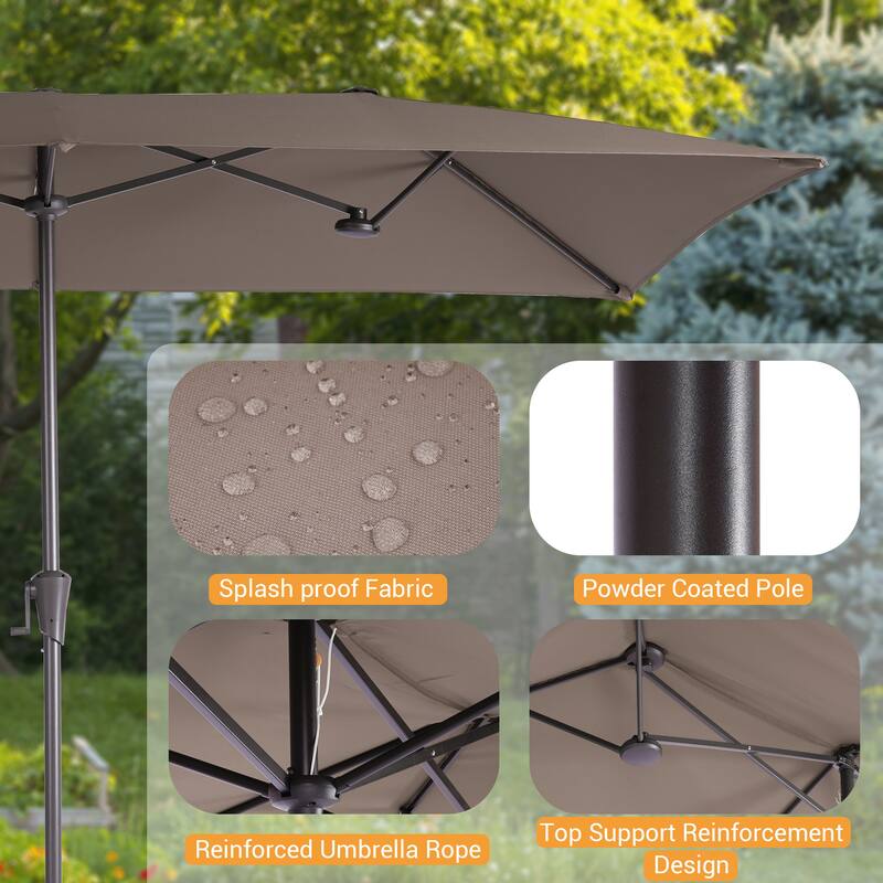 LIVOOSUN 11x7/10x6.5Ft Large Double-Sided Rectangular Outdoor Patio Market Umbrella with Crank, Gray