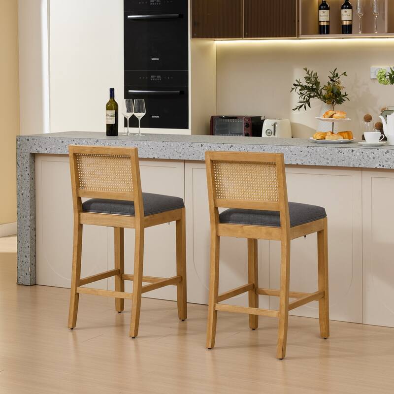 Roomfitters French Country Dining Chairs Set of 2 with Rattan Back and Upholstered Seat, Wood Side Chairs for Kitchen