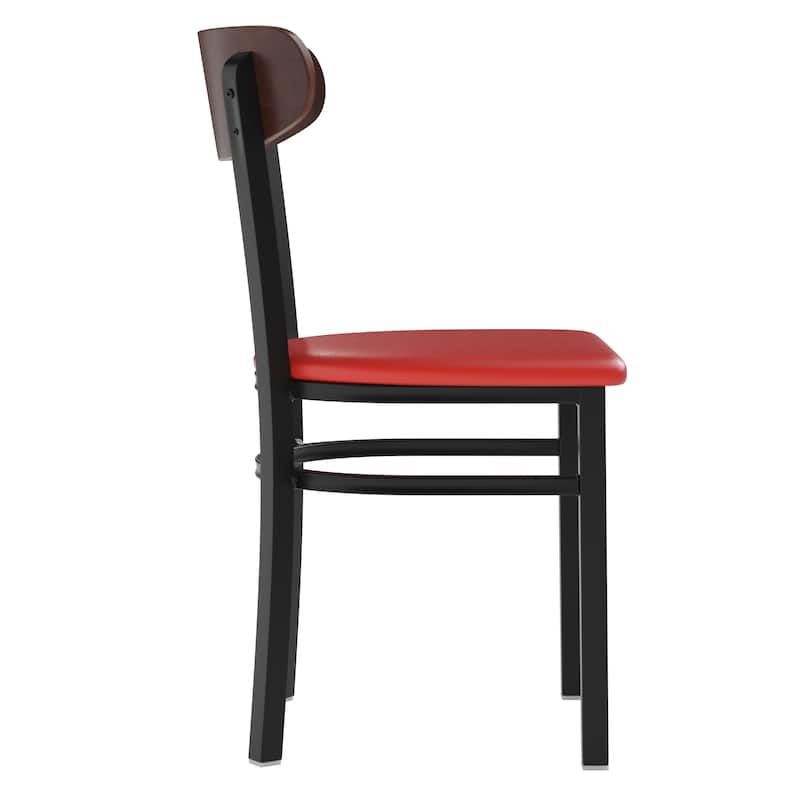 Commercial Metal Dining Chair with Wood Seat and Boomerang Back
