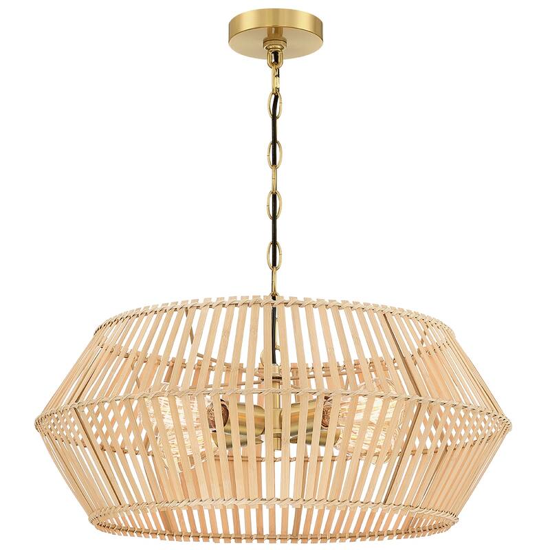 4 - Light Bohemian Bamboo Chandelier with Brass Canopy - 4-Light 22" W