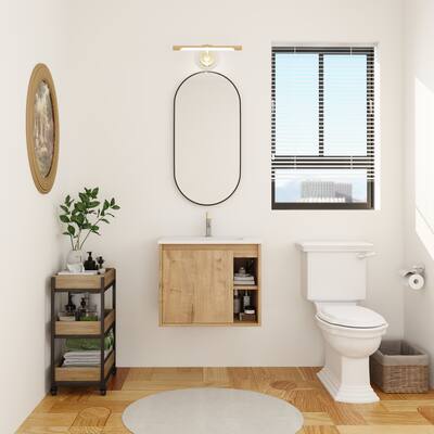 BNK 24" / 30" Single Sink Bathroom Vanity with Soft Close Door and 2 Right Side Shelves, Modern Floating Vanity