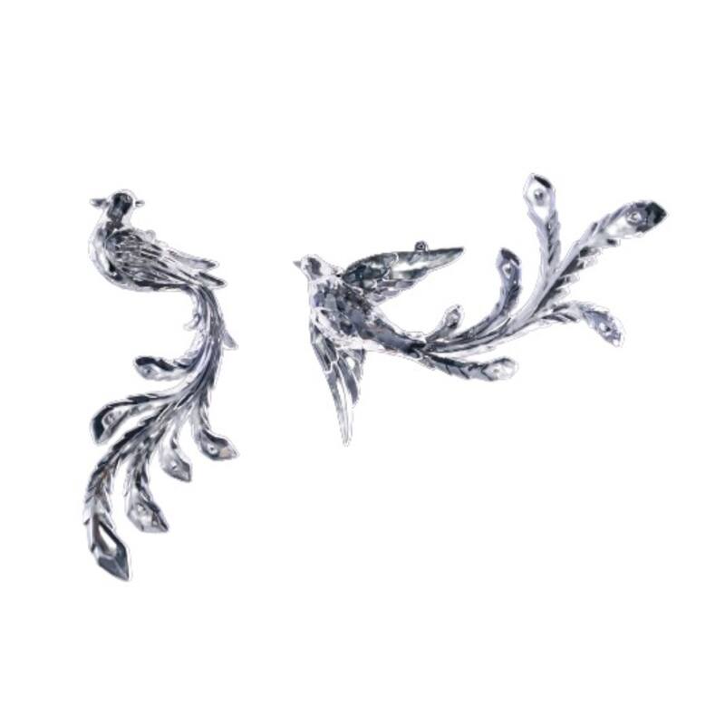 Diamond Cut Peacocks Hanging Christmas Ornaments 7.75" Clear Set of 2