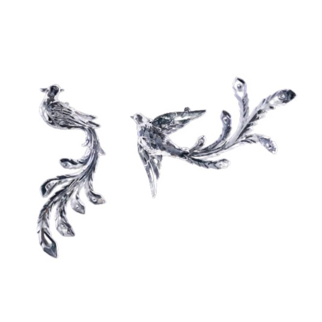 Diamond Cut Peacocks Hanging Christmas Ornaments 7.75" Clear Set of 2