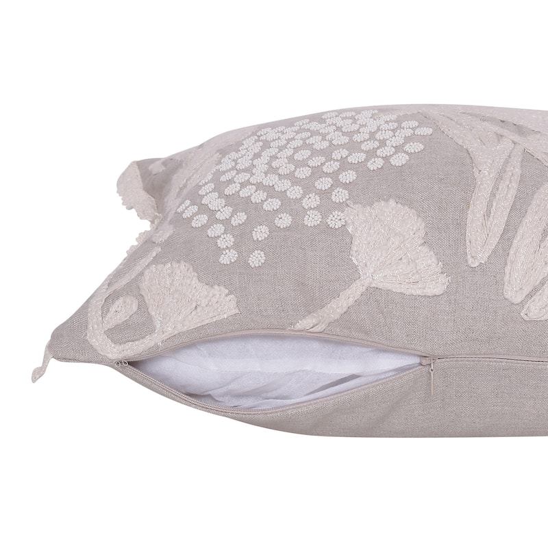 Natural and Ivory Throw Pillow with Embroidery