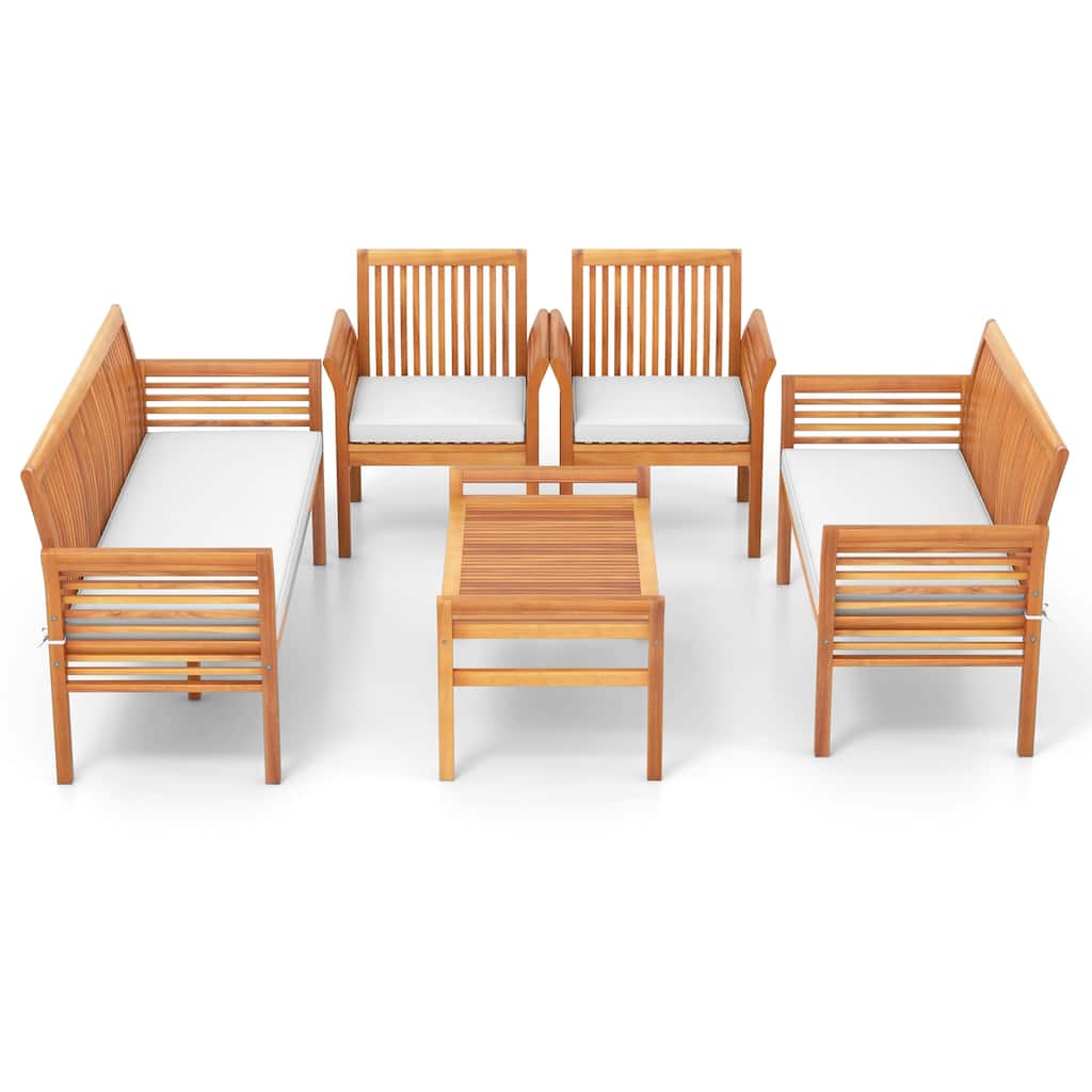 Gymax Set Of 5 Patio Furniture Set w/ Acacia Wood Frame & Removable