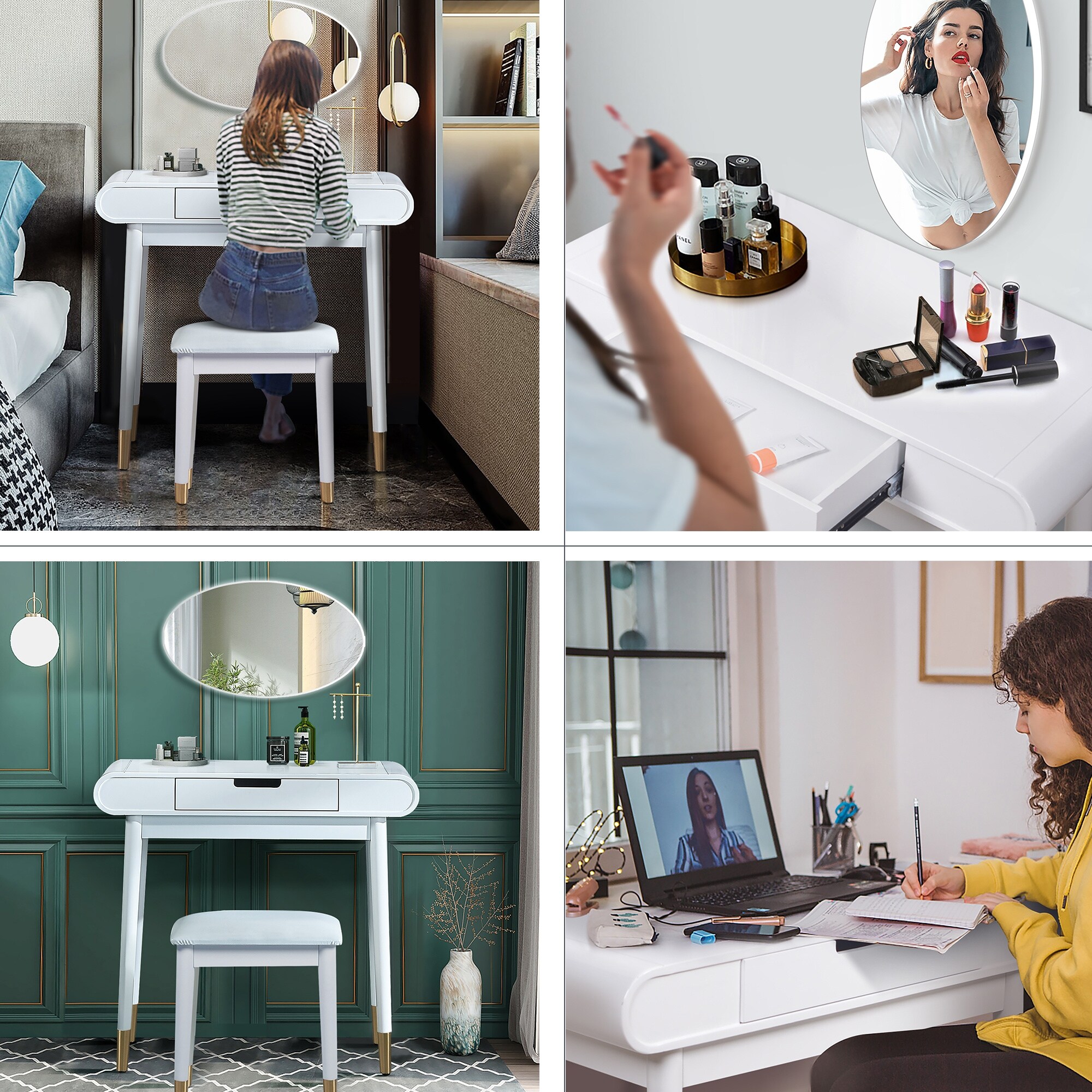 White Dressing Table and Stool Set of 2