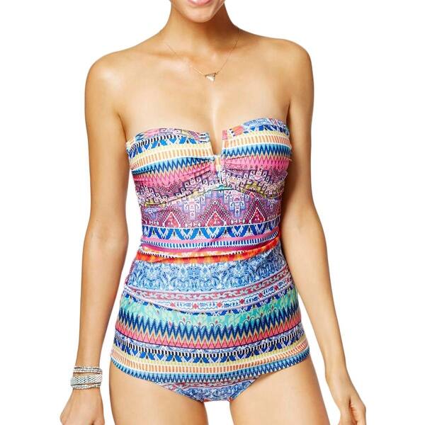 Shop Jessica Simpson Womens Printed Strapless One Piece Swimsuit