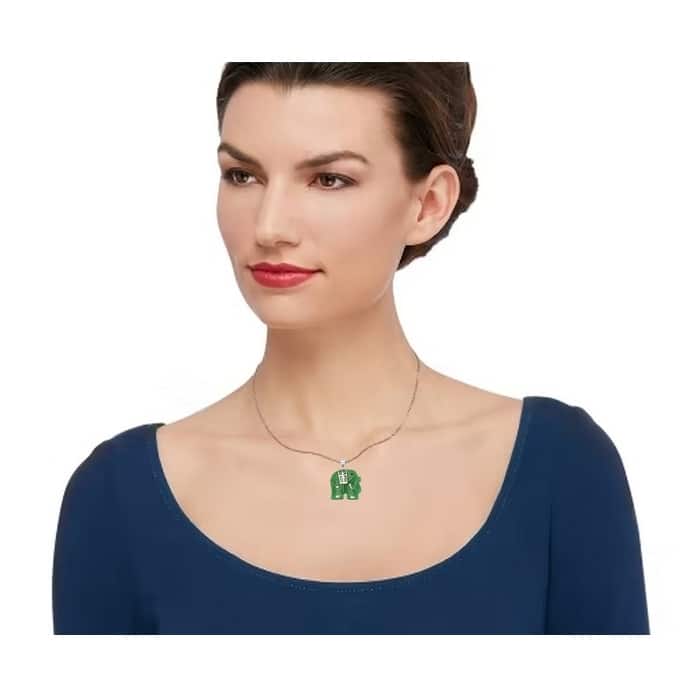 925 Sterling silver 18" Green Jade/Lavendar Jade/Mother of Pearl Elephant Pendant Necklace (20mm x 28mm)
