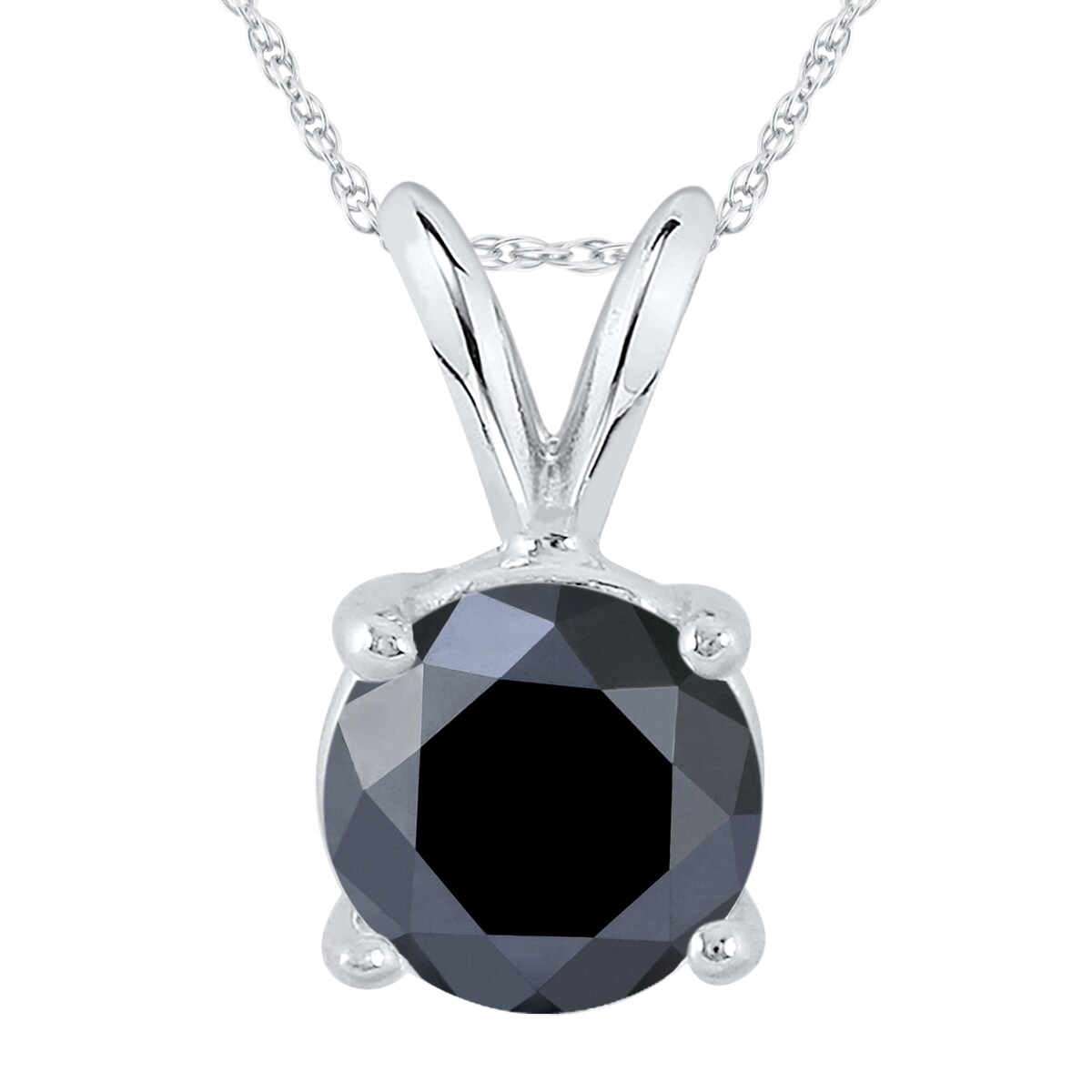 Marquee 2 Carat Round Black Diamond Solitaire Pendant in 14K White Gold