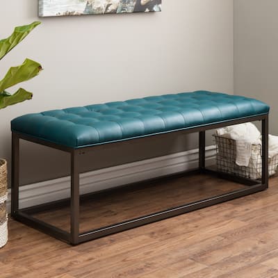 SEI Furniture Healy Teal Faux Leather Tufted Bench