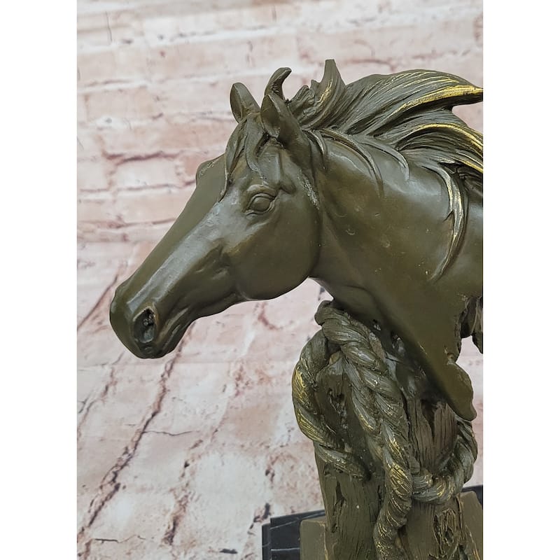 Bronze Horse Head Bust With Rope – Western Equestrian Sculpture