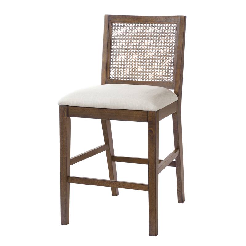 Christopher Knight Home - French Country Wood & Rattan Counter Stools with Upholstered Seat - Set of 2