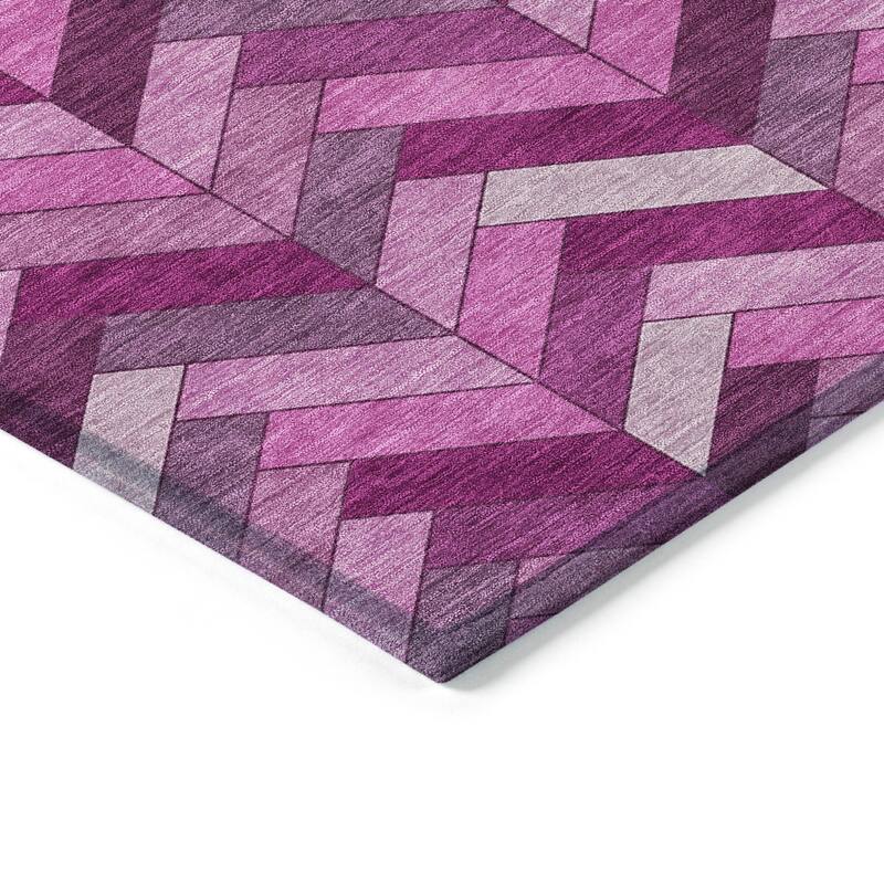 Machine Washable Indoor/ Outdoor Modern Chevron Chantille Rug