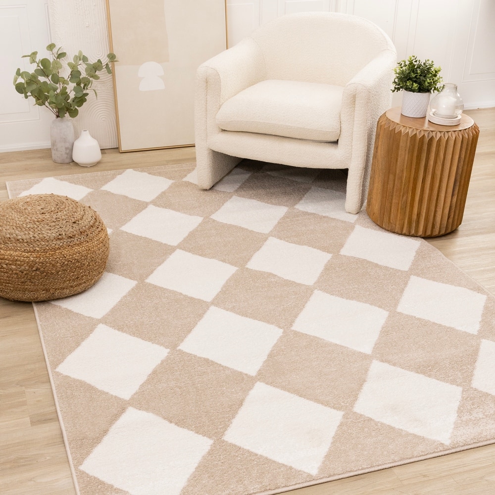 Covington Beige Cream Modern Diamonds Area Rug