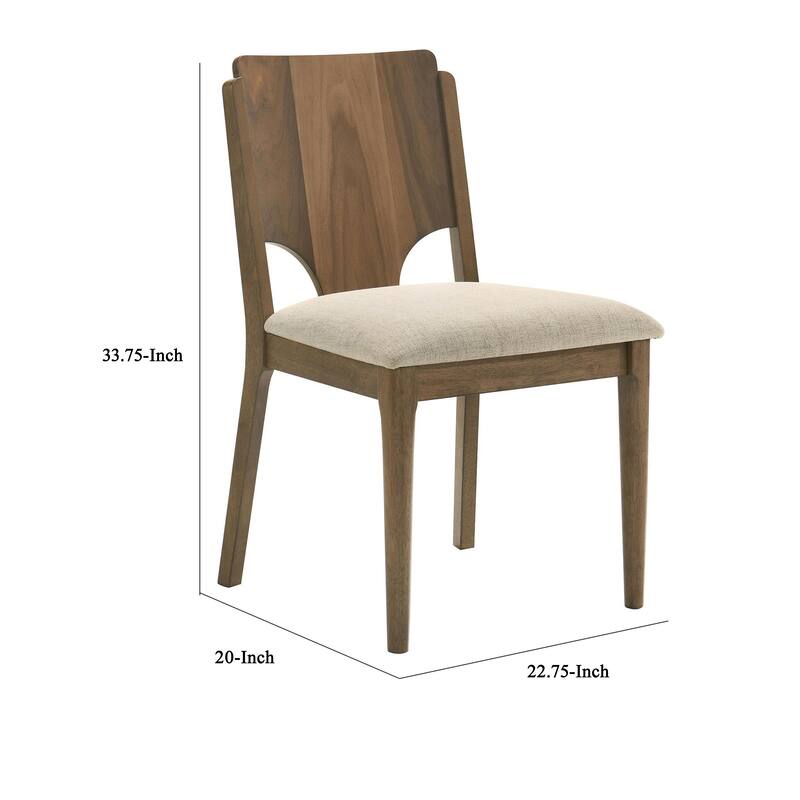Billie Dining Chair Set of 2, Beige Fabric Seat, Brown Hardwood Frame