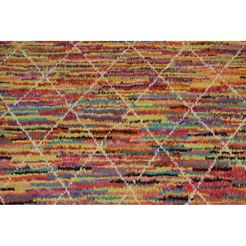 All-Over Trellis Moroccan Oriental Area Rug Hand-Knotted Wool Carpet - 6'2" x 9'2"
