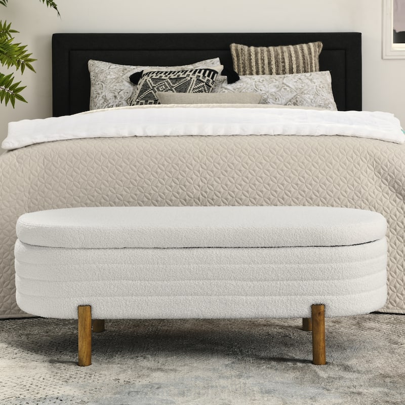 Ottoman Oval Storage Bench,Rubber Wood Legs