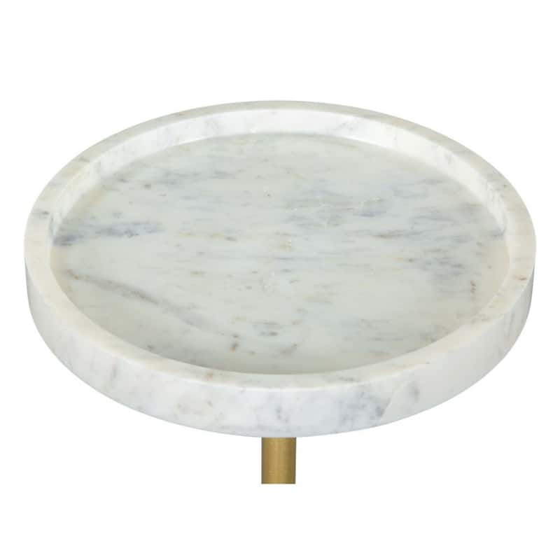 22" Modern White Round Marble Top End Table with Grey Gold Pedestal Base for Living Room or Bedroom - 10”L x 10”W x 22”H