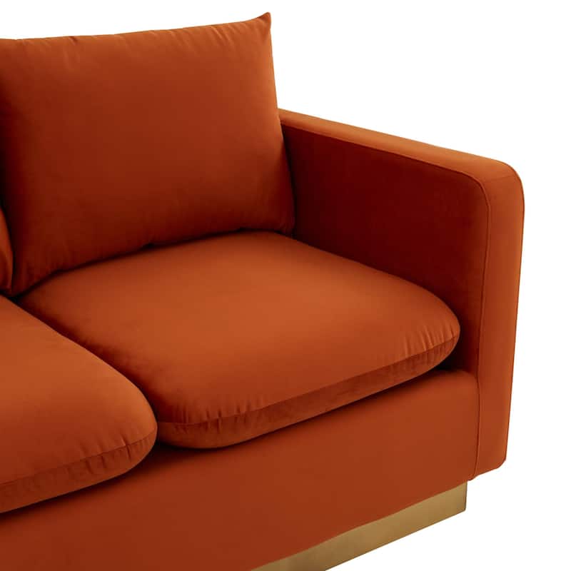 Nervo Modern Accent Chair Velvet Sofa Loveseat With Gold Base & Cushions, Mini Couch for 2 people for Living Room & Bedroom