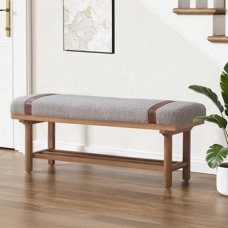 2-Tier Solid Wood Upholstered Entryway Shoe Bench with Storage Shelf - 44.49"W x 16.54"D x 18.11"H