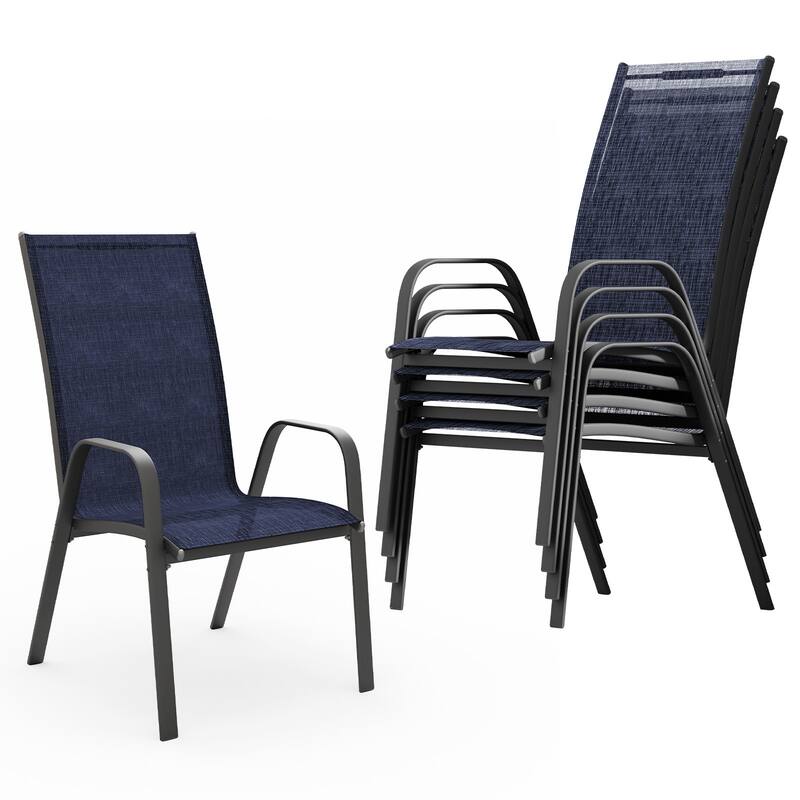 4-Pieces Stackable Black Steel Frame Stationary Dining Chair Dining Chairs Set