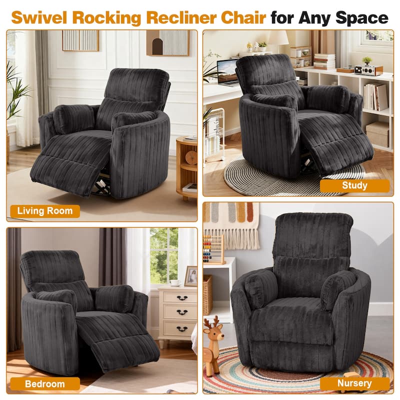 Rossetta Swivel Rocking Glider Power Recliner Chair with 24" Wide Seat & Type-C & USB Ports