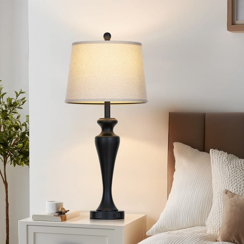 30" Modern Table Lamps with USB-C Charging, 3-Way Touch Dimmer, Black Metal Base(Set of 2) - 13'' x 13'' x 30''