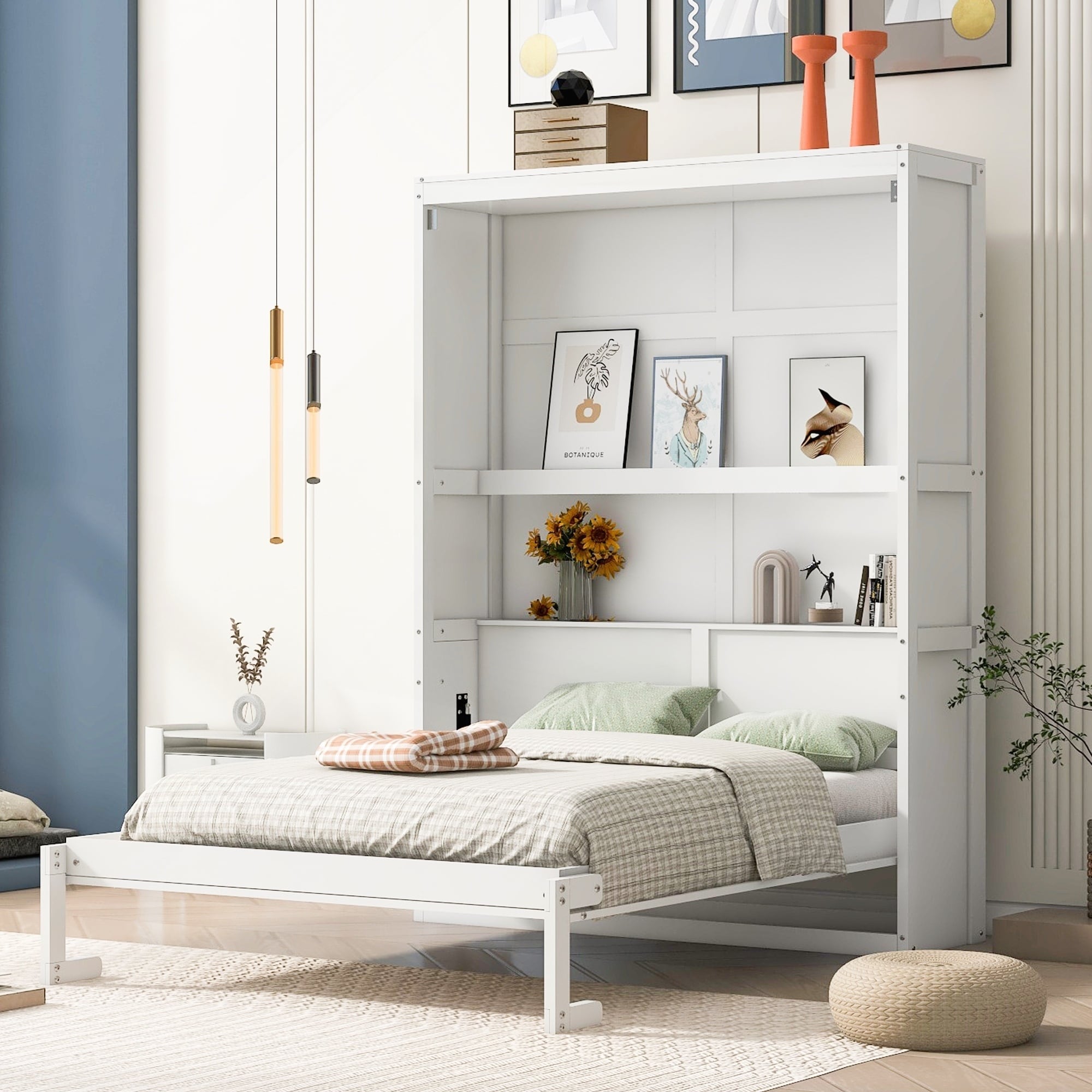 Murphy Bed Wall Bed with Shelves, Space-Saving and Multi-Functional Design for Modern Living