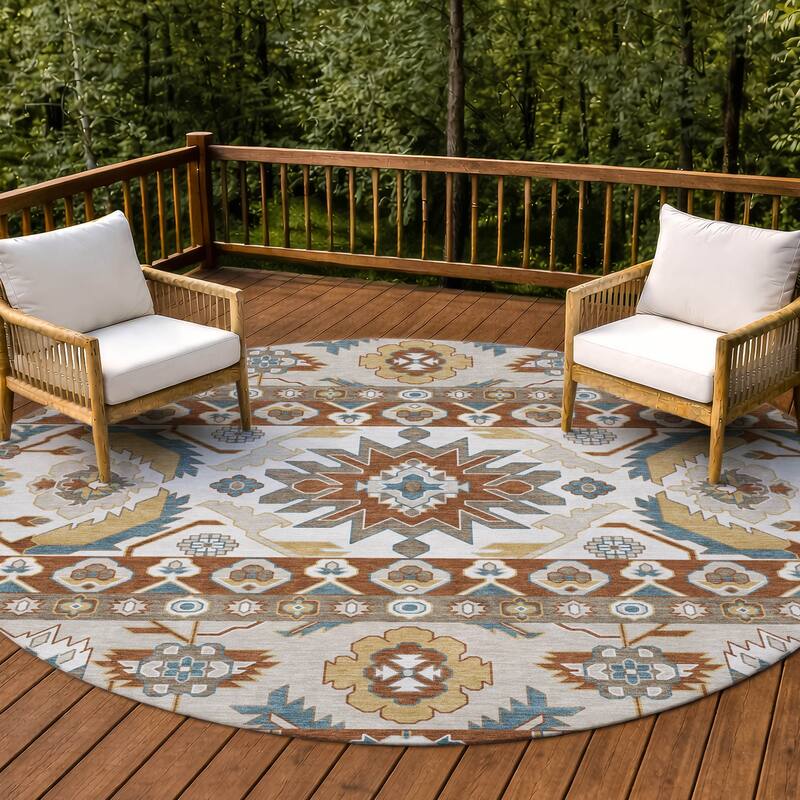 Machine Washable Indoor/ Outdoor Traditional Aspen Chantille Rug - Paprika - 8' x 8'