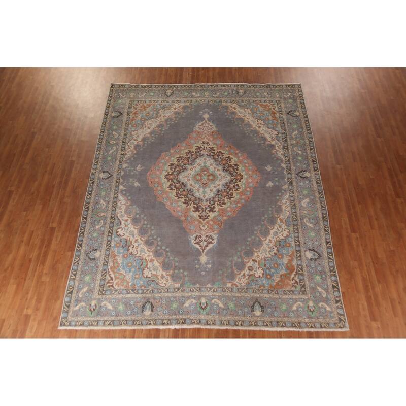 Gray Tabriz Persian Vintage Area Rug Hand-Knotted Wool Carpet - 9'10"x 12'0"