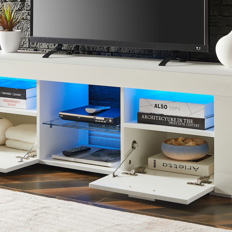 White 51" TV Stand with LED & Drawers for TVs Up to 55"