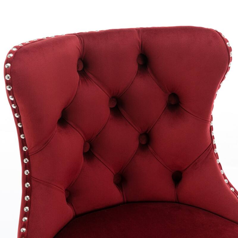 Swivel Bar Stools Set of 2, Adjustable Counter Height Upholstered Barstools with Nailheads Trim, Button Tufted Back and Footrest