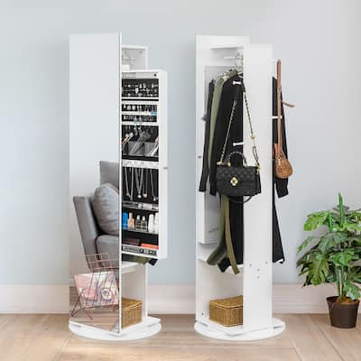 360 Full Length Mirror Jewelry Armoire with Hall Tree