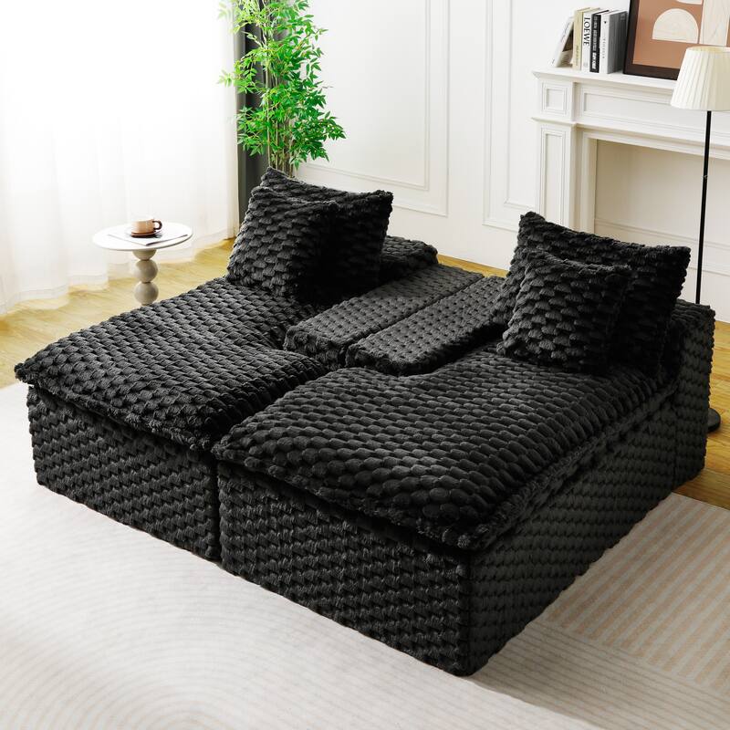 Double Chaise Lounge Sofa Turtle Velvet Sectional Sofa Set Lazy Sleeper Sofa, Full Compressed Sponge