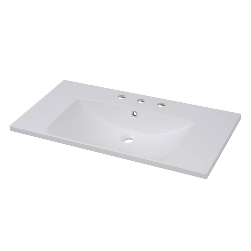 GDFStudio - Melrona Rectangle Resin Bathroom Sink with Three-Hole Faucet Mount and Overflow - 36''x18''