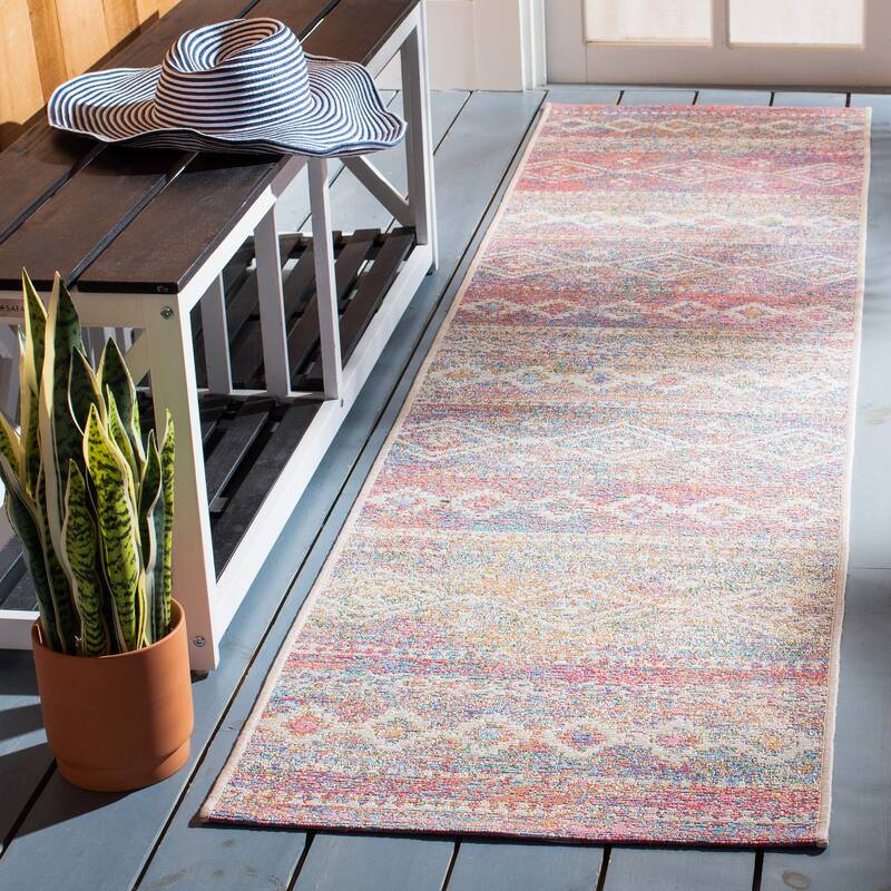 SAFAVIEH Summer Anjan Boho Indoor/ Outdoor Waterproof Patio Backyard Rug - 2' x 8' Runner - Ivory/Pink