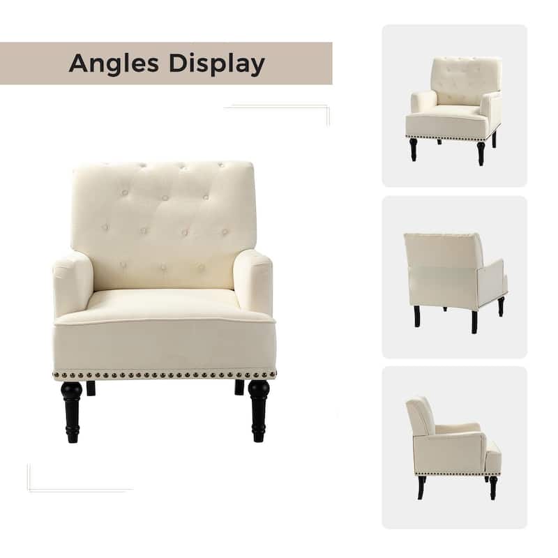 Geltrude Transitional Upholstered Button Tufted Club Chair with turned wooden Legs by HULALA HOME