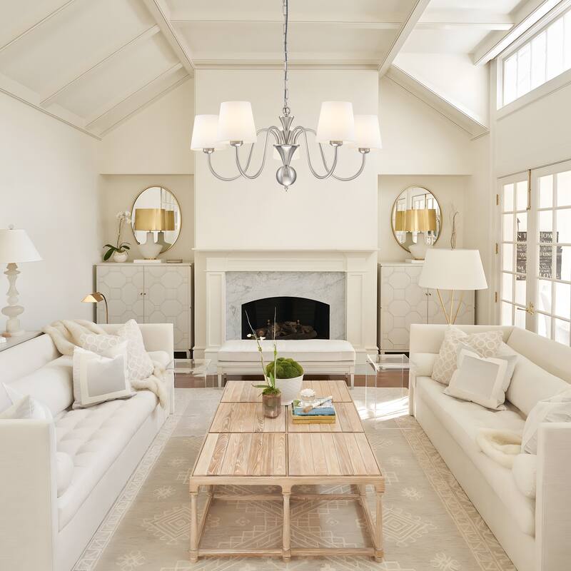 Starsky 5-Light Brushed Nickel with White Glass Shade Chandelier