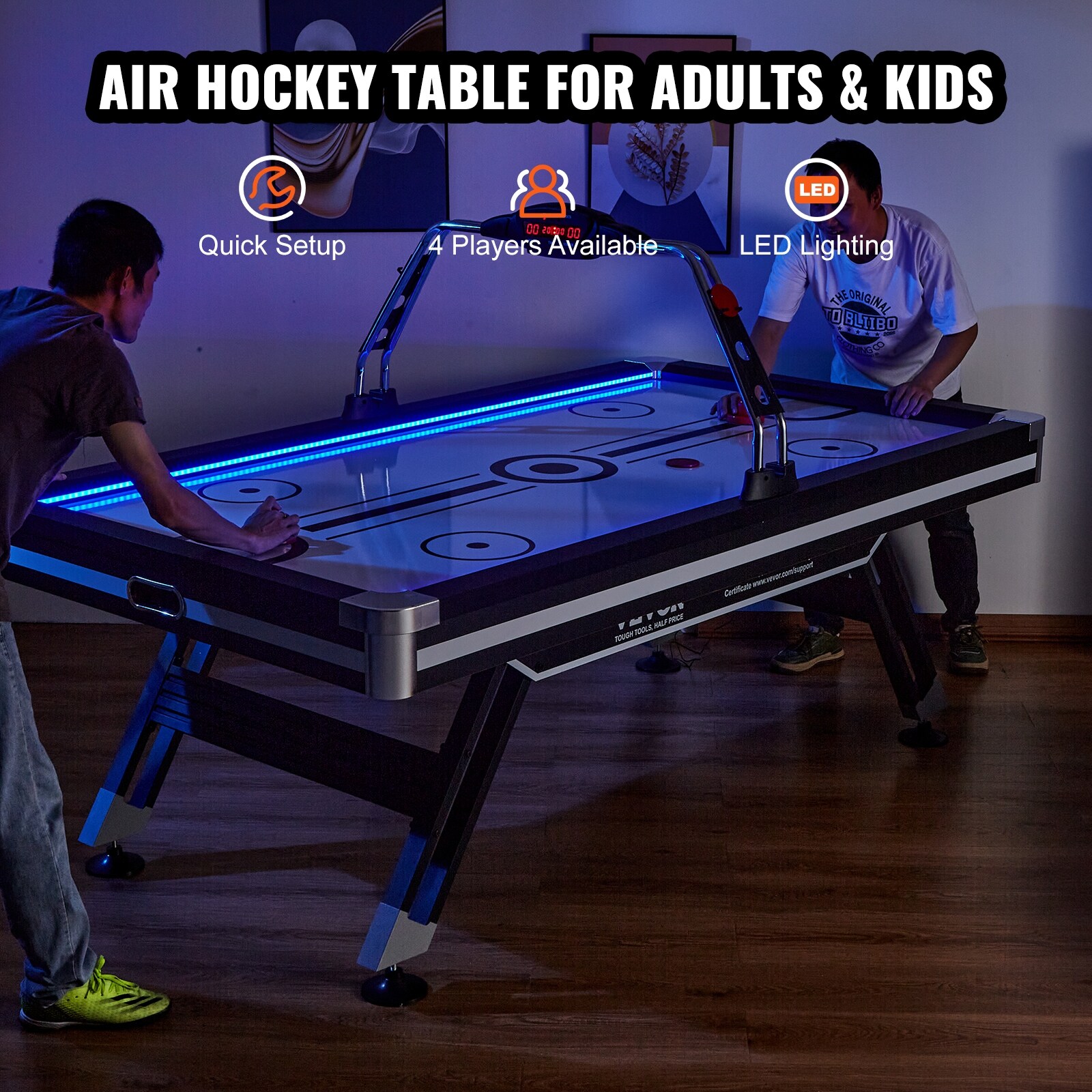 VEVOR Air-Powered Hockey Table, 72 Indoor Hockey Table for Kids and  Adults, LED Sports Hockey