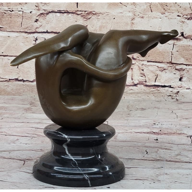 Figurative Curvy Female Figure Bronze Sculpture On Marble Base By Mario Nick