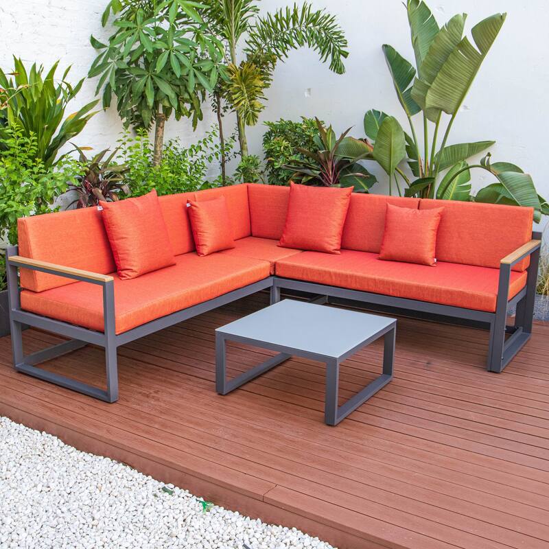 Chelsea 3-Piece Adjustable Headrest All-Weather Sectional Set in Aluminum Frame with Removable Cushion Covers for Indoor/Outdoor