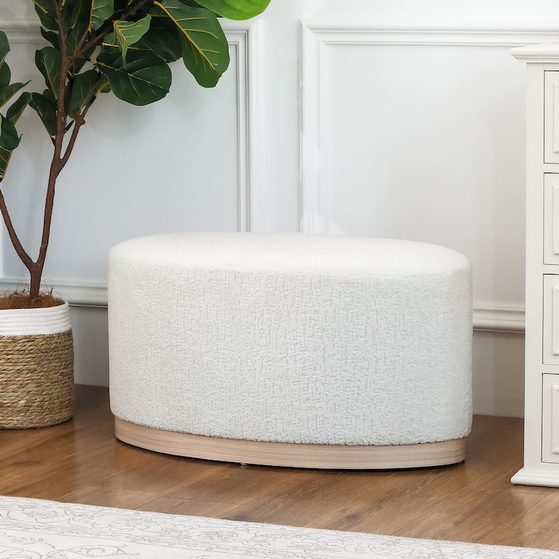 Adeco Velvet Upholstered Bench Oval Ottoman for Bed End Entryway