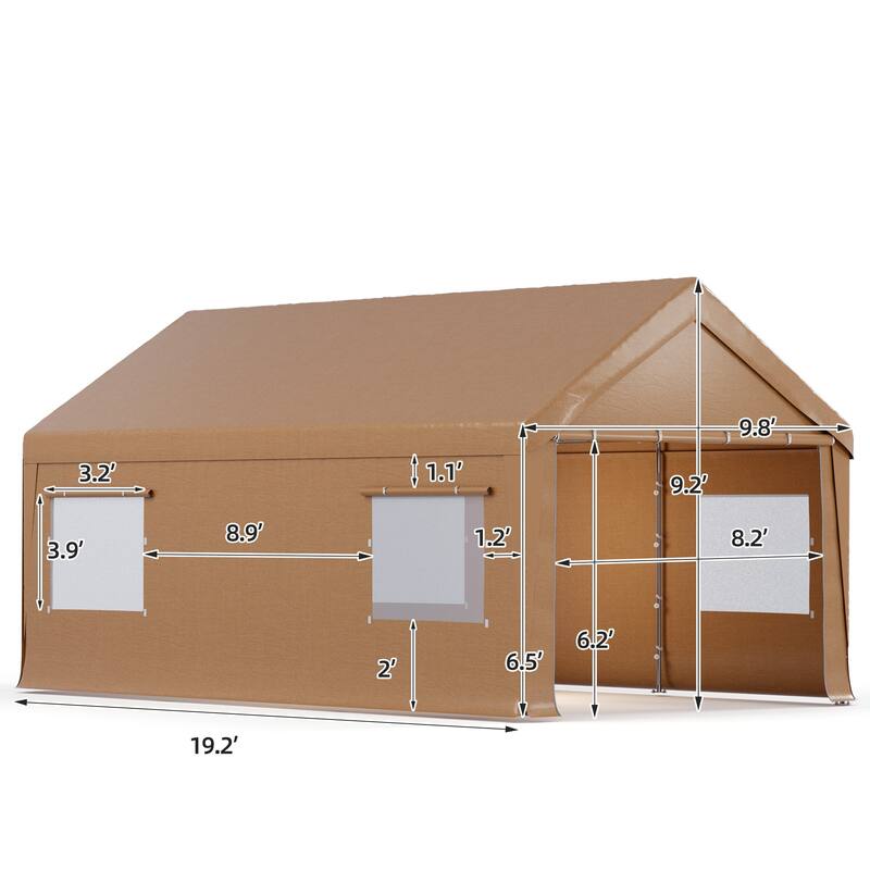 Heavy-Duty Fully Enclosed Carport - UV-Resistant, Waterproof Canopy with Roll-Up Windows & Reinforced Steel Frame